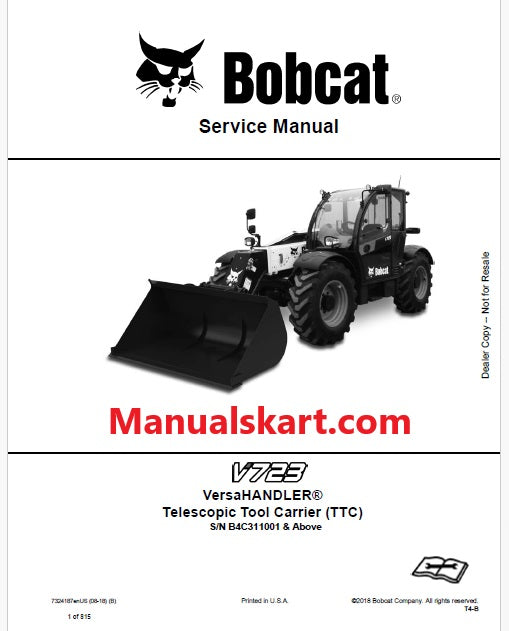 Bobcat V723 Telescopic Tool Carrier VersaHANDLER Pdf Repair Service Manual (Pb no. 7324187enUS)