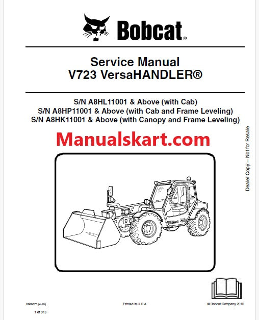 Bobcat V723 Telescopic VersaHANDLER Pdf Repair Service Manual (Pb no. 6986675)