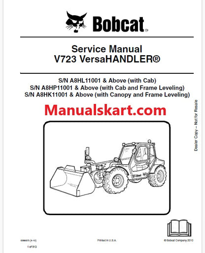 Bobcat V723 Telescopic VersaHANDLER Pdf Repair Service Manual (Pb no. 6986675)