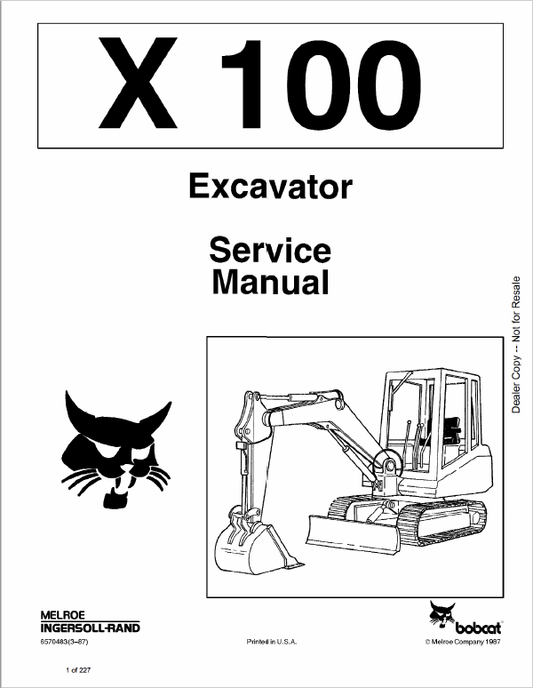 Bobcat X100 Excavator Pdf Repair Service Manual