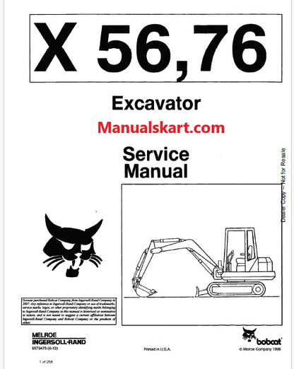 Bobcat X56, X76 Excavator Pdf Repair Service Manual