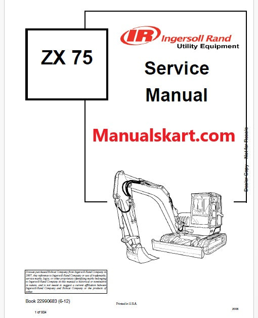 Bobcat ZX75 Excavator Pdf Repair Service Manual