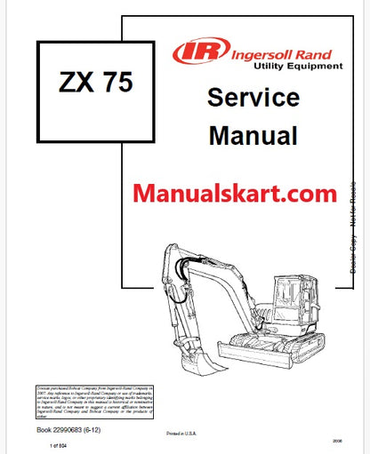 Bobcat ZX75 Excavator Pdf Repair Service Manual