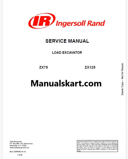 Bobcat ZX75, ZX125 Load Excavator Pdf Repair Service Manual