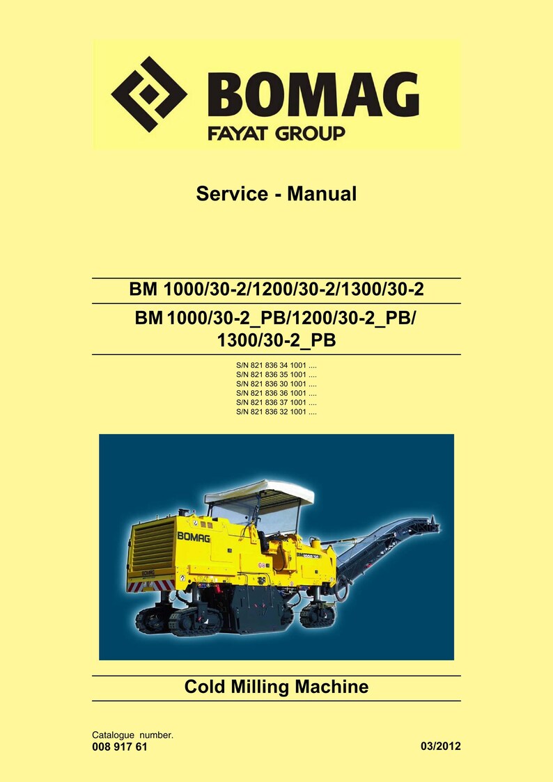 Bomag BM1300/30-2 Cold Planer Pdf Repair Service Manual 00891761