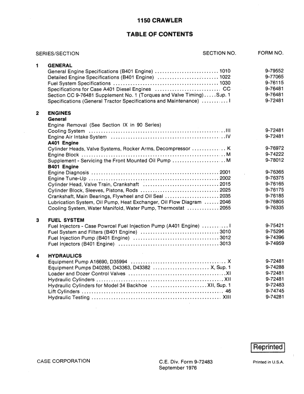 Case 1150 Crawler Bull-dozer Pdf Repair Service Manual (9-72483)