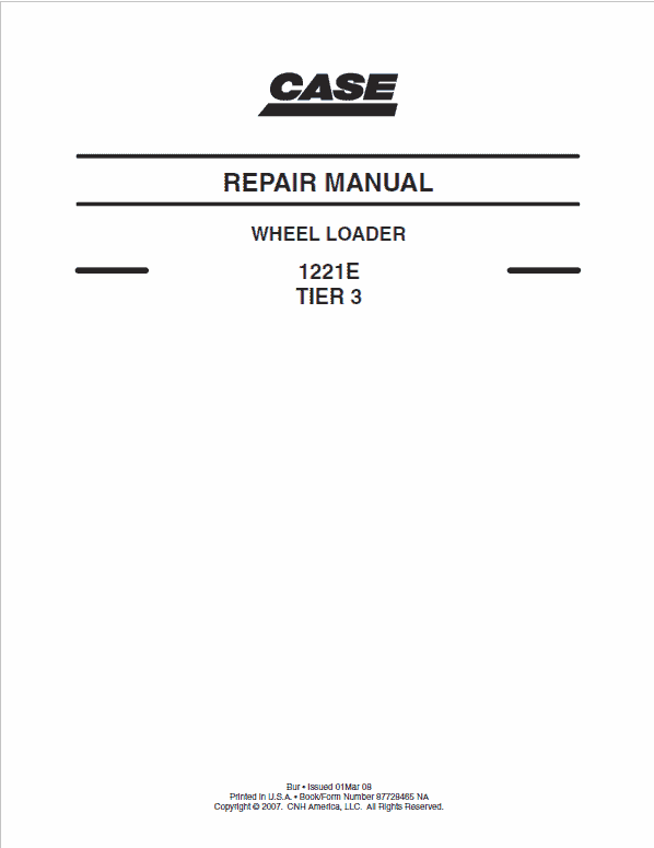 Case 1221E Wheel Loader Pdf Repair Service Manual (Tier 3 2008)