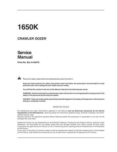 Case 1650K Crawler Dozer Pdf Repair Service Manual