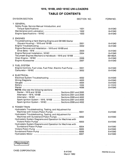 Case 1816, 1816B, 1816C Uni Loader Skid Steer Loader Pdf Repair Service Manual