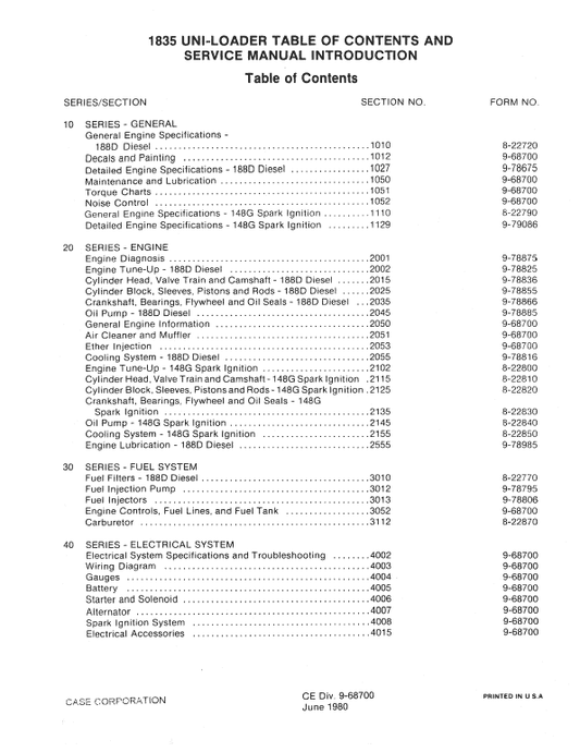 Case 1835 Uni-loader Pdf Repair Service Manual (Pb. No. 9-68700)