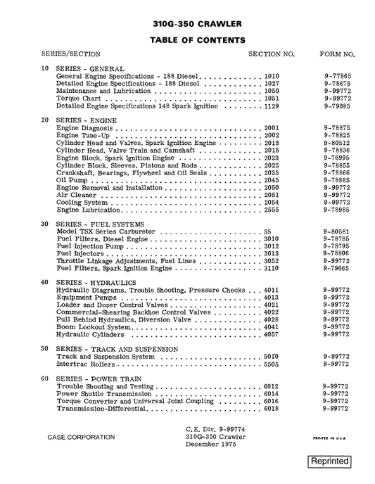 Case 310G, 350 Crawler Dozer Bulldozer Pdf Repair Service Manual