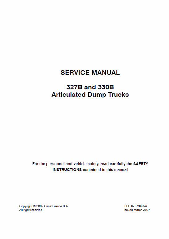 Case 327B, 330B Articulated Dump Trucks Pdf Repair Service Manual 2