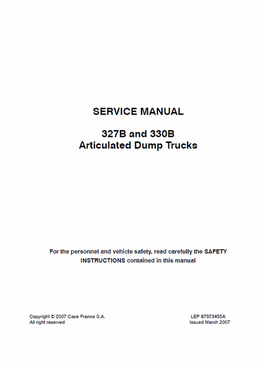 Case 327B, 330B Articulated Dump Trucks Pdf Repair Service Manual