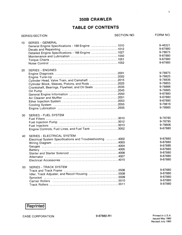 Case 350B Crawler Dozer Bulldozer Pdf Repair Service Manual (Pb. No. 9-67880)