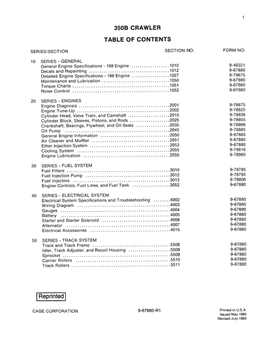 Case 350B Crawler Dozer Bulldozer Pdf Repair Service Manual (Pb. No. 9-67880)