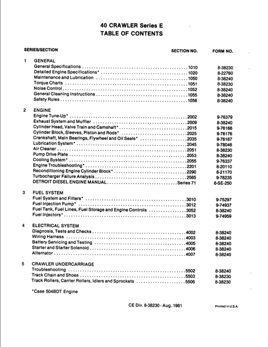 Case 40 Crawler Dozer Series E Pdf Repair Service Manual (Pb. No. 8-38230)