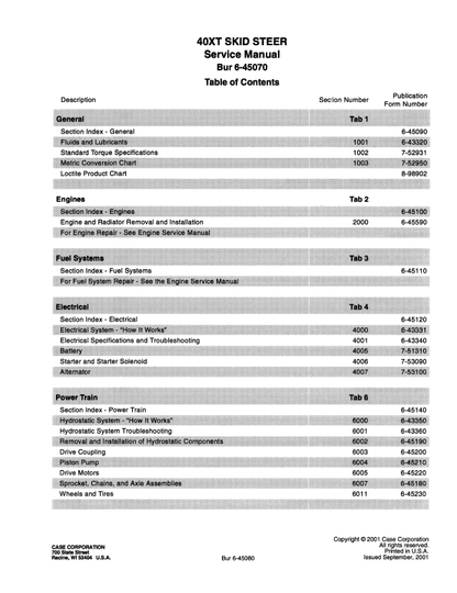 Case 40XT, 60XT, 70XT Skid Steer Loaders Electrical Hydraulic Hydrostatic Pdf Repair Service Manual