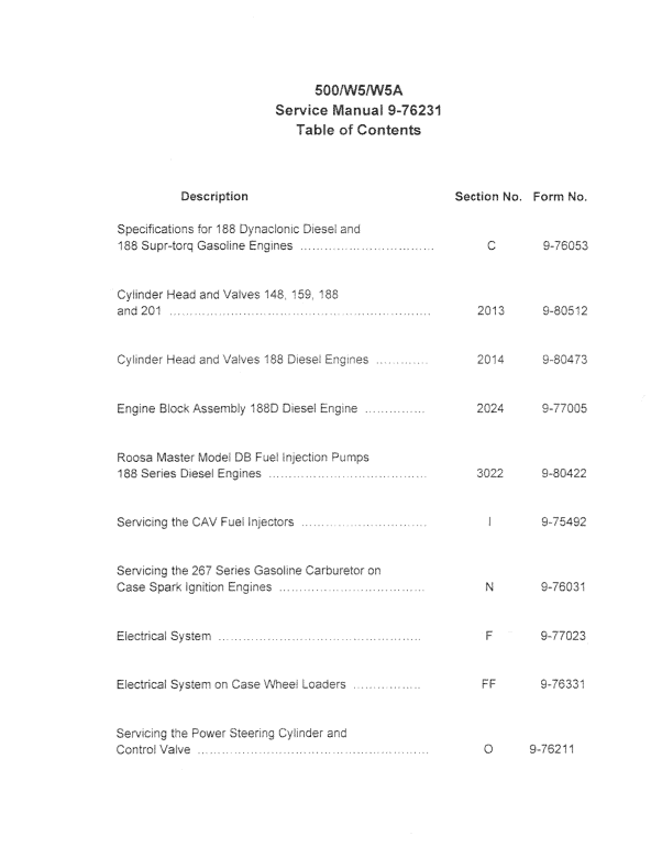 Case 500, W5, W5A Loader Pdf Repair Service Manual (Pb. No. 9-76231)