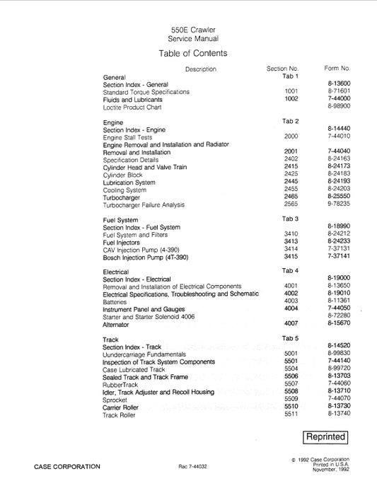 Case 550E Crawler Dozer Bulldozer Pdf Repair Service Manual (Pb. No. 8-16692, Rac 7-44032)