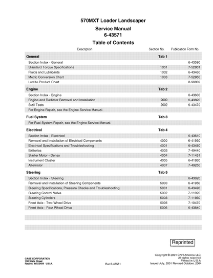 Case 570MXT Loader Landscaper Pdf Repair Service Manual (Pb. No. 87728463)