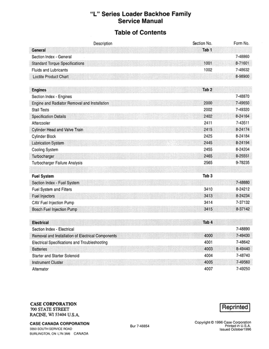 Case 580L 580 590 Super L Tractor Backhoe Loader Pdf Repair Service Manual (Pb. No. 7-48854)