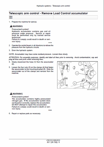 Case 586H, 588H Rough Terrain Forklift Pdf Repair Service Manual (Pb. No. 47821916) 2