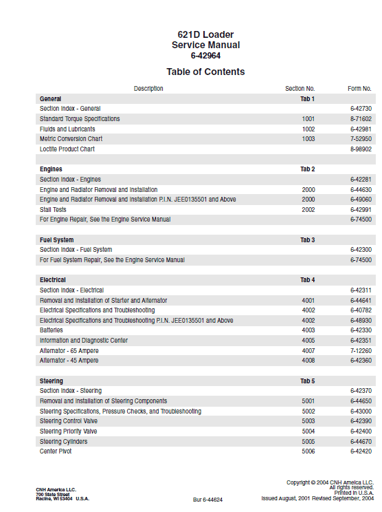 Case 621D Wheeled Loader Pdf Repair Service Manual (Pb. No. 6-42964)