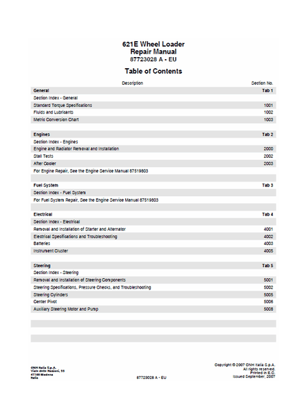 Case 621E Wheel Loader Pdf Repair Service Manual (Pb. No. 87723028A)