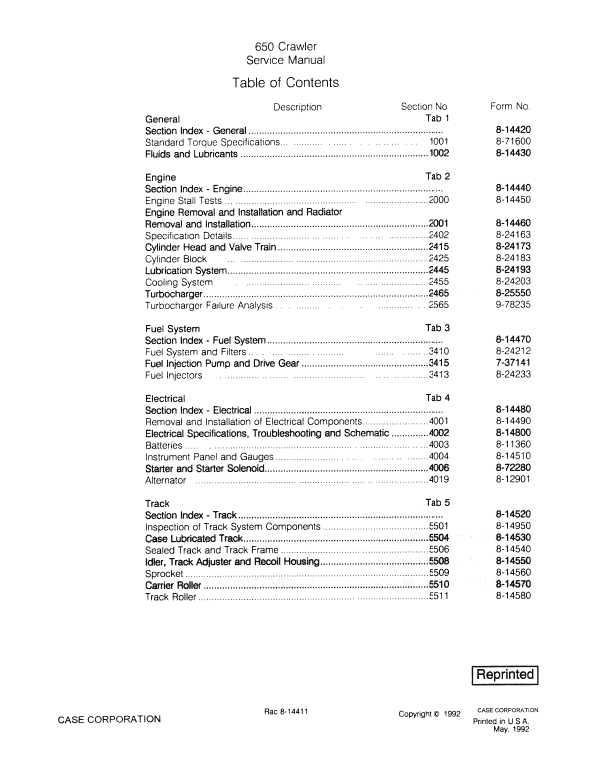 Case 650 Crawler Dozer Bulldozer Pdf Repair Service Manual (Pb. No. 8-11261)