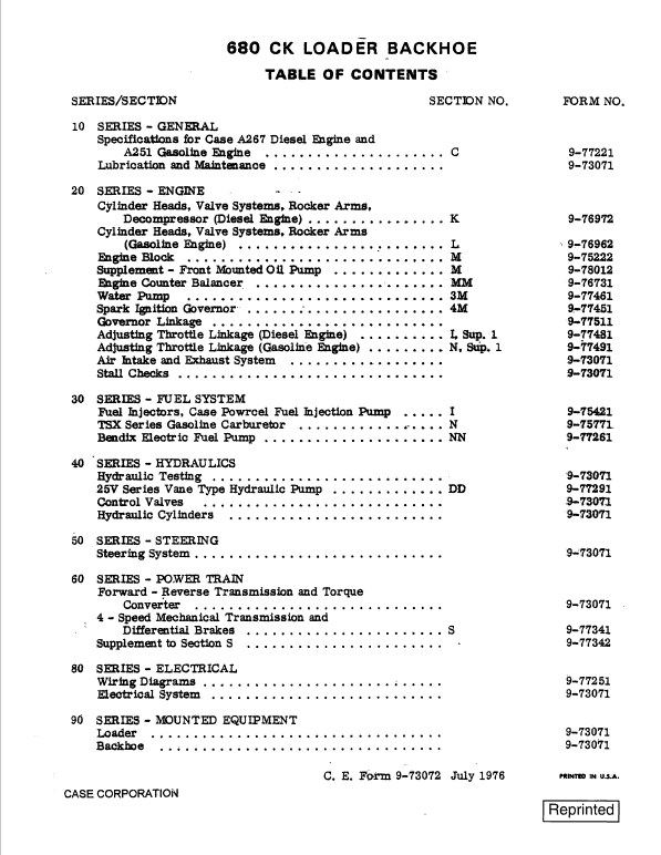 Case 680 CK Loader Series C Pdf Repair Service Manual (Pb. No. 9-72595)