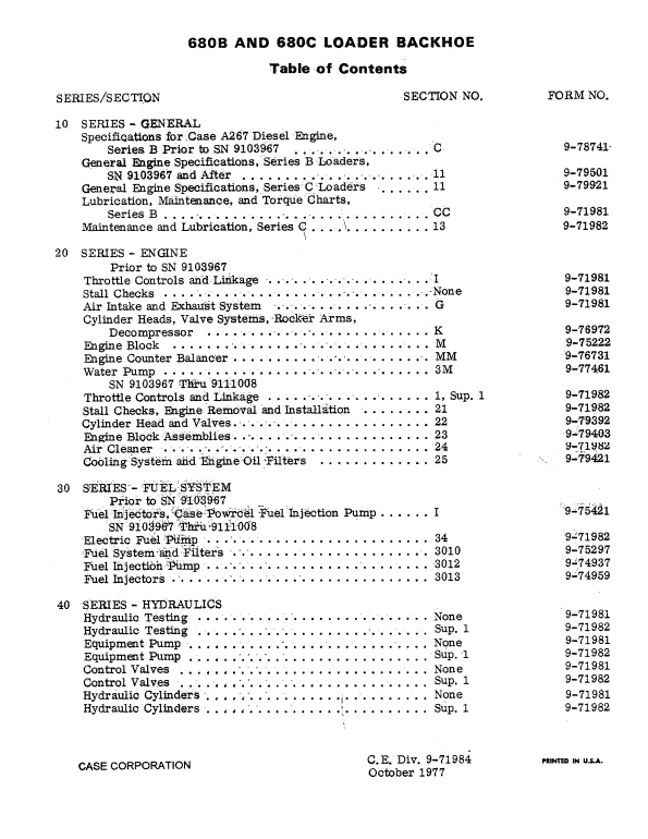 Case 680B, 680C Loader Backhoe Pdf Repair Service Manual (Pb. No. 9-71984)