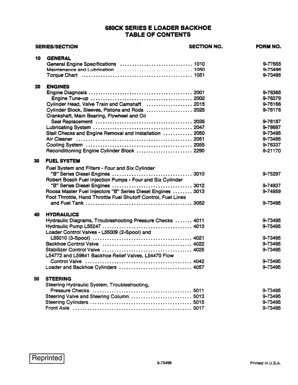 Case 680CK Series E Loader Backhoe Pdf Repair Service Manual (Pb. No. 9-73498)