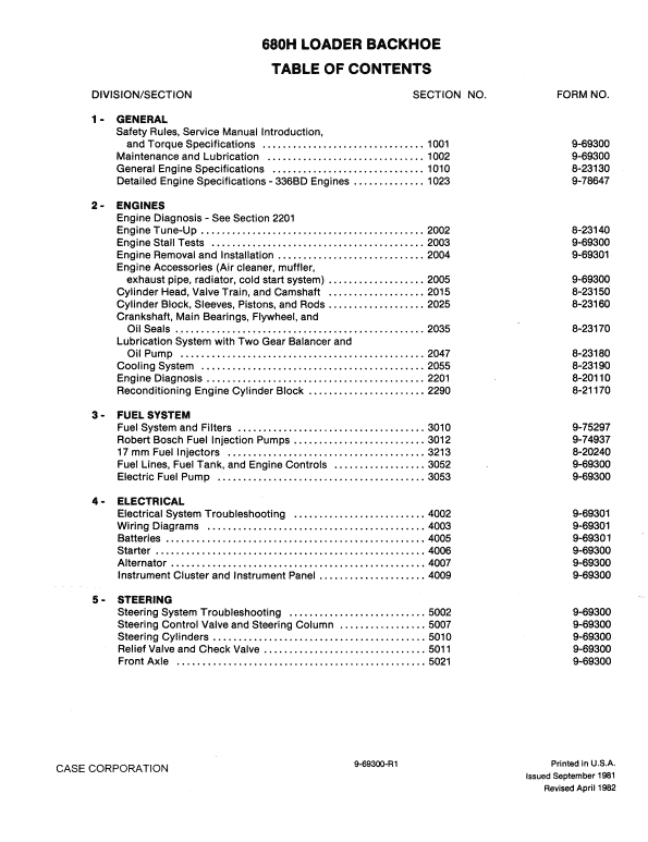 Case 680H Loader Backhoe Pdf Repair Service Manual (Pb. No. 9-69301)