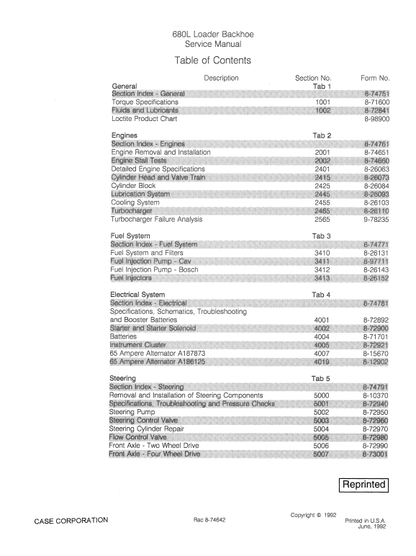 Case 680L Loader Backhoe Pdf Repair Service Manual (Pb. No. 8-68772)