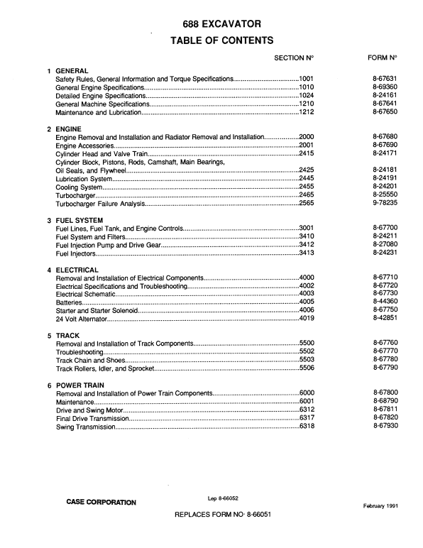 Case 688 Excavator Pdf Repair Service Manual (8-66052) 1991