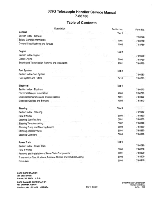 Case 689G Telescopic Handler Pdf Repair Service Manual