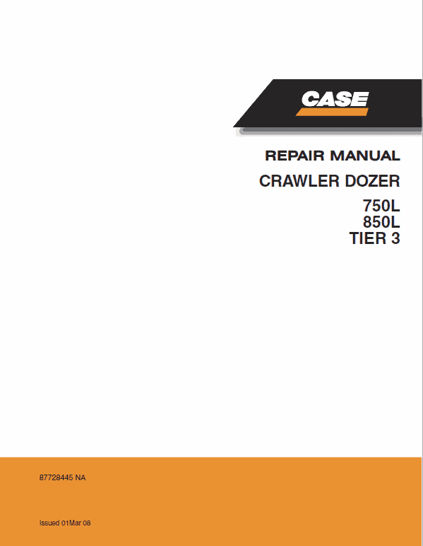 Case 750L, 850L Crawler Dozer Bulldozer Pdf Repair Service Manual (Tier 3 2008)