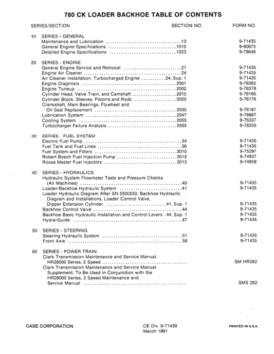 Case 780CK Loader Backhoe Pdf Repair Service Manual (Pb. No. 9-71439)