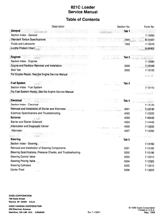 Case 821C Wheeled Loader Pdf Repair Service Manual