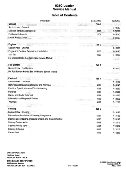 Case 821C Wheeled Loader Pdf Repair Service Manual