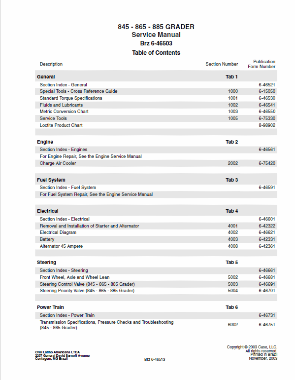 Case 845, 865, 885 Grader Pdf Repair Service Manual (Pb. No. 6-46503)