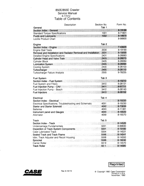 Case 850E, 855E Crawler Dozer Pdf Repair Service Manual (Pb. No. 8-17012)