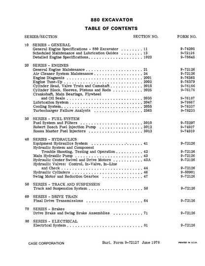 Case 880 Crawler Hydraulic Excavator Pdf Repair Service Manual (publ. Nb. 9-72127)