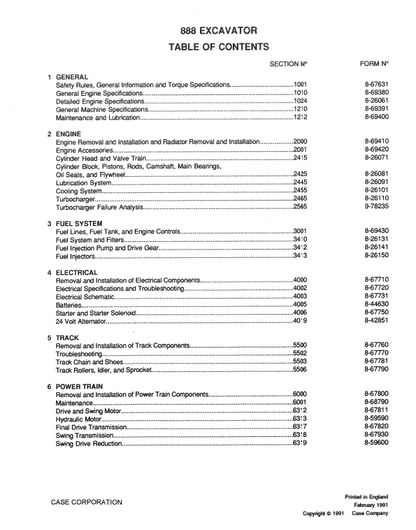 Case 888 Excavator Pdf Repair Service Manual (Pb. No. 8-66552)