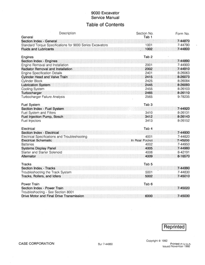 Case 9030 Hydraulic Excavator Pdf Repair Service Manual (Pb. No. 7-44680)