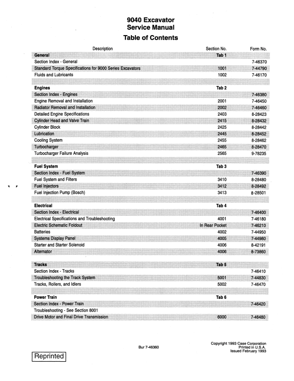 Case 9040 Excavator Pdf Repair Service Manual (Pb. No. 7-44690)