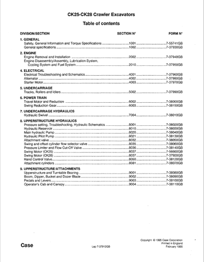 Case CK25, CK28 Crawler Hydraulic Excavator Pdf Repair Service Manual