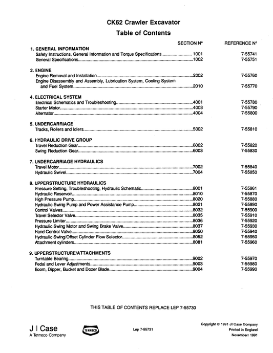 Case CK62 Crawler Hydraulic Excavator Pdf Repair Service Manual