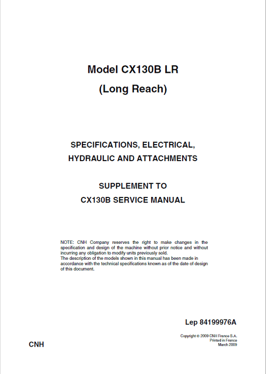 Case CX130B Crawler Excavator and CX130B Forestry Machine Service Repair Manual (Pb. No. 47915915) 2015 2