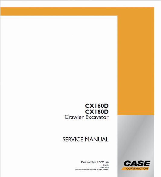 Case CX160D, CX180D Crawler Excavator LC Version Pdf Repair Service Manual (47996196) EU